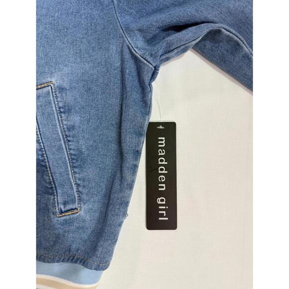 NWT Madden Girl Denim Varsity Bomber Jacket Size XL - Picture 8 of 14